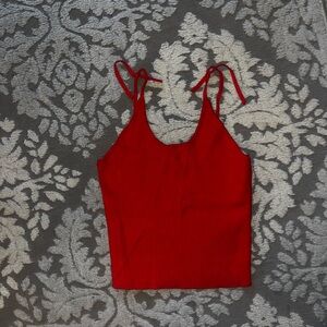 Zara Red Ribbed Tie-Shoulder Tank Top